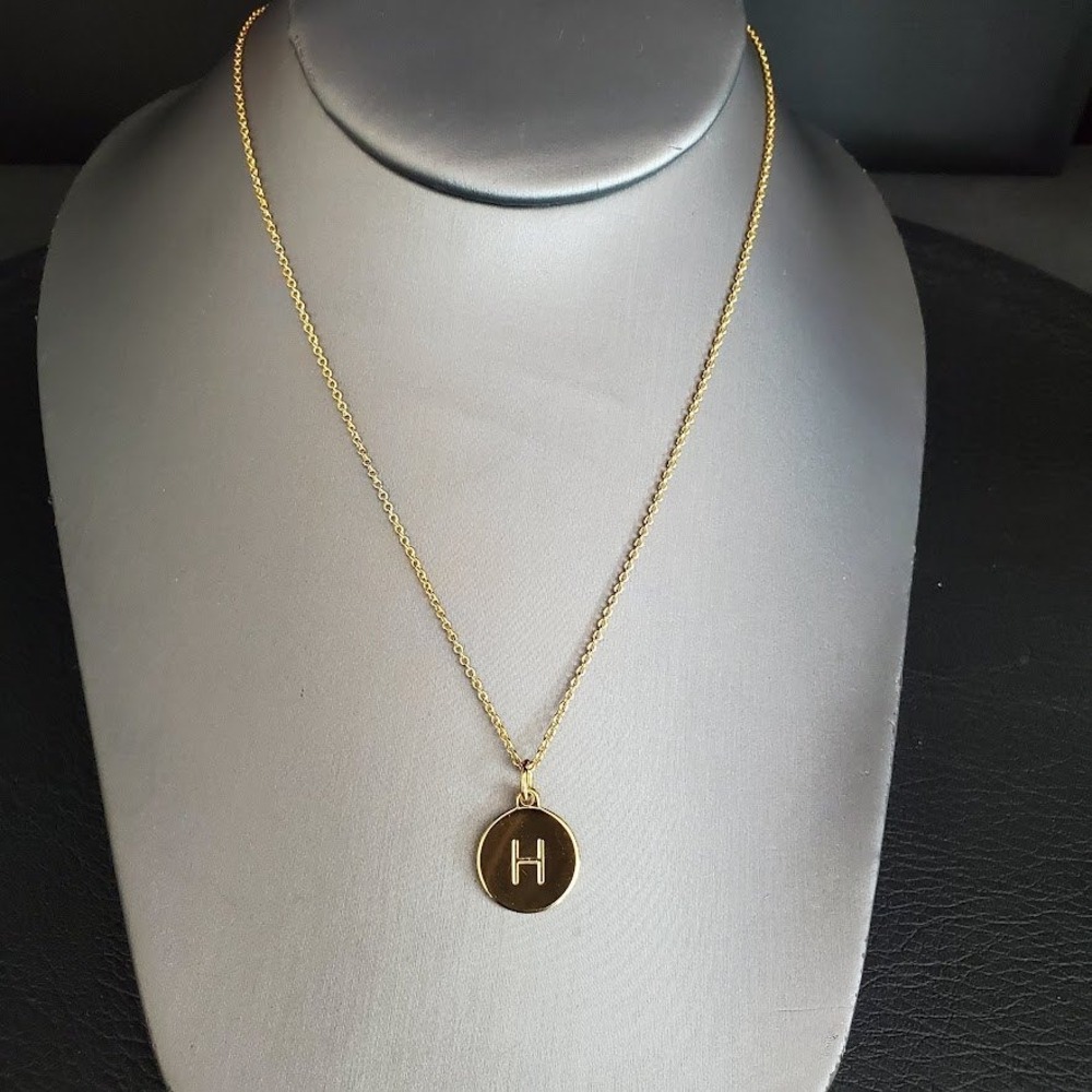 Kate‎ Spade One In A Million Initial H Pendant Necklace Gold Tone Disc Monogram